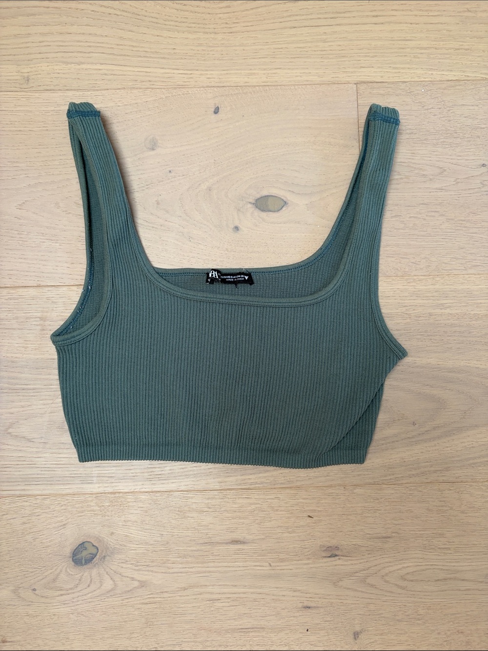 Zara Olive Ribbed Square-Neck Crop Tank